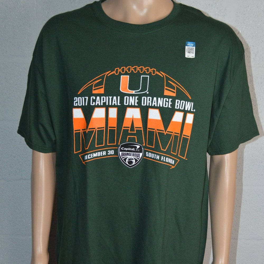 Hanes 2017 Miami Hurricanes Capital One Orange Bowl Green T-Shirt Size XL